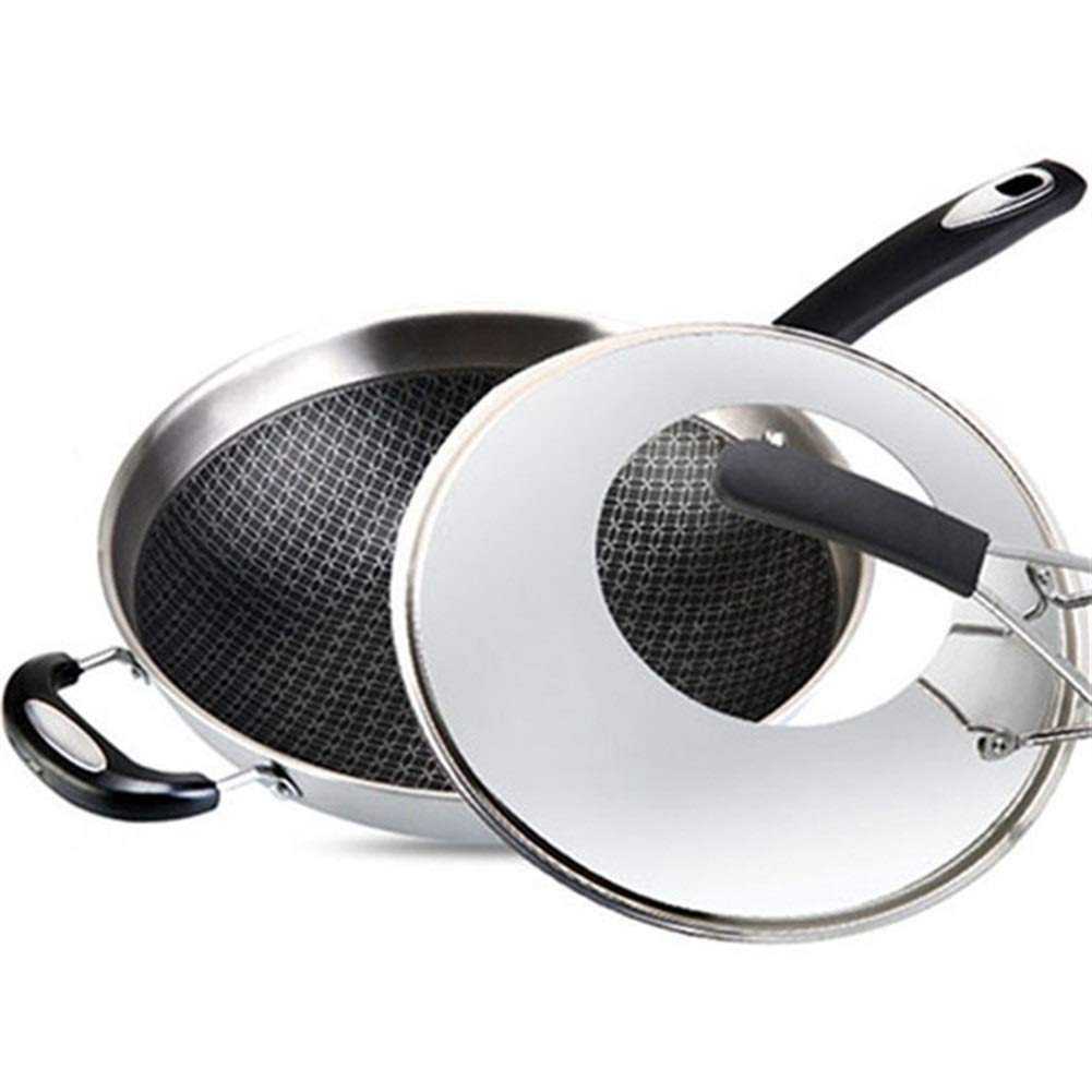 LULUTING ZH-Wang Trolley Wok, Non-Stick Pan Induction Cooker Gas Stove Universal, with Glass Cover 3