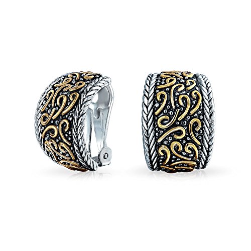 Bling jewelry bali style swirl half hoop clip on earrings rhodium…