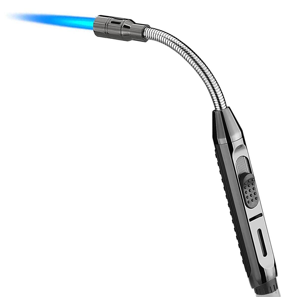 ibforcty Butane Lighter Pen with Fire Lock, Visible Fuel Window Lighter Adjustable Jet Flame for Grill Candle Kitchen BBQ Fireworks (Butane Not Included)