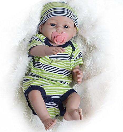 Elatany 20 Inch Silicone Vinyl Handmade Full Body Lifelike Reborn Baby Boy Doll with Blue Green Suit and Blue Eyes