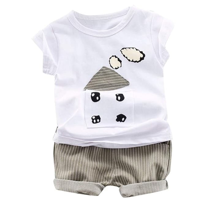 JUTOO 2 Stücke Set Kleinkind Kind Baby Jungen Cartoon Gestreiften Print Tops + Shorts Outfits Sets Sommer