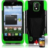 ZTE MAJESTY Z796C BLACK GREEN HYBRID T KICKSTAND COVER HARD GEL CASE + FREE SCREEN PROTECTOR from [ACCESSORY ARENA]