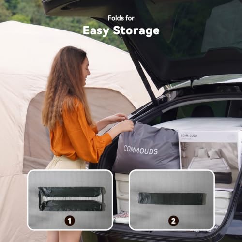 COMMOUDS Queen Air Mattress with Portable Air Pump, 18" High Self-Inflation Inflatable Mattress, Comfortable Blow up Mattress, Air Bed for Camping, Home and Guest