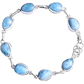 Bracelet, 925 Silver Bangle With Natural Larimar Drops, 8 Inches In Length. Premium Handmade Bracelet.