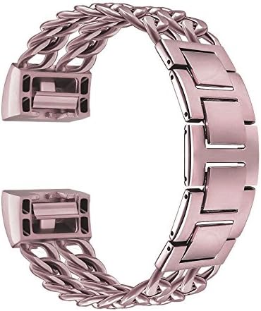 Fitbit Charge 2 Bands Small&amp; Large, Biaoge Metal Cowboy Chain Adjustable Replacement Strap Bands with Classic Buckle For Fitbit Charge 2 Fitness Tracker Women and Men Rose Gold