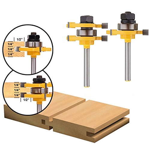 VCCA 2Pcs Tongue and Groove Router Bit Set with 1/4 inch Shank Wood Milling Saw Cutter for Woodworking Tool