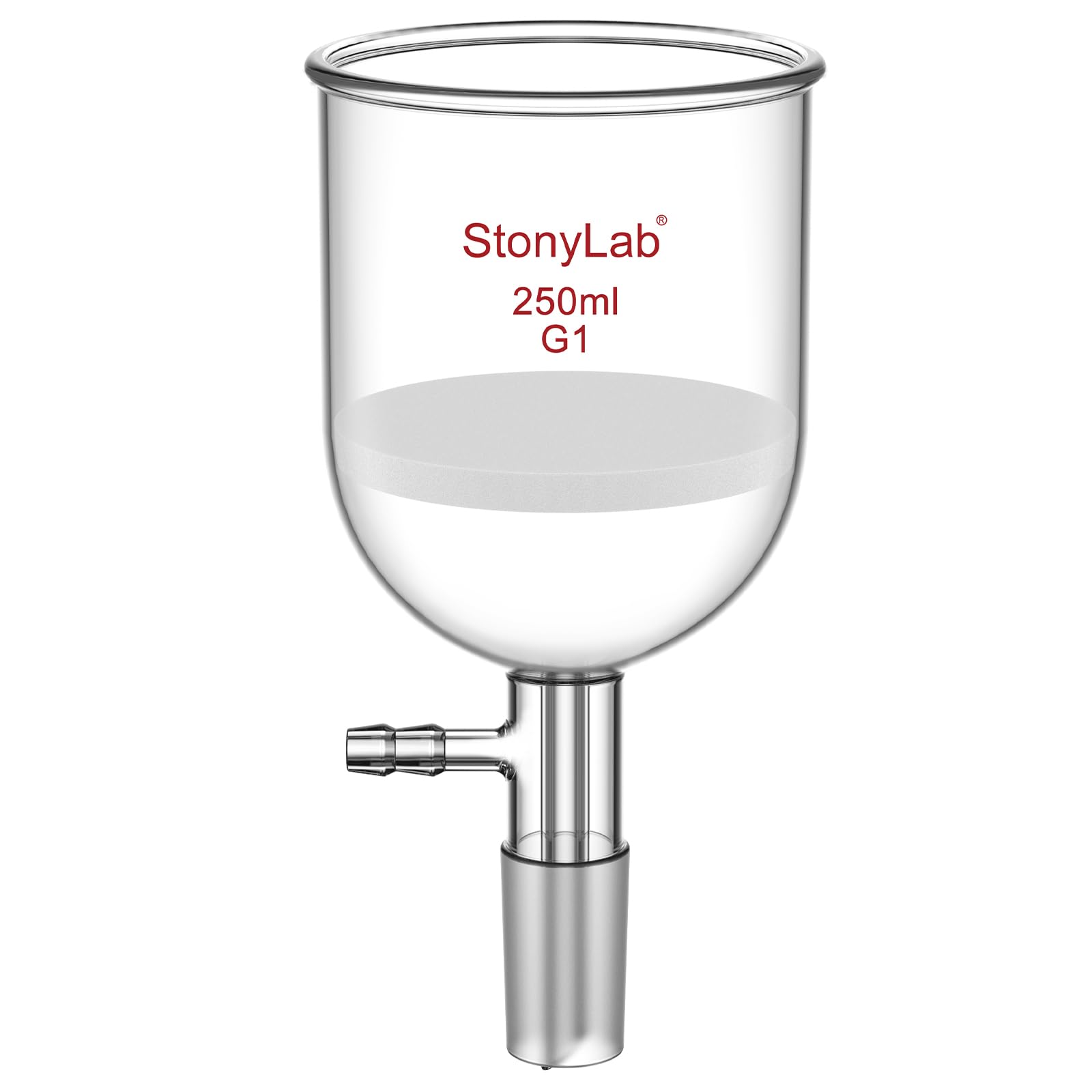 StonyLab Borosilicate Glass Buchner Filtering Funnel with Coarse Frit(G1), 76mm Inner Diameter, 80mm Depth, with 24/40 Standard Taper Inner Joint and Vacuum Serrated Tubulation (250 ml)