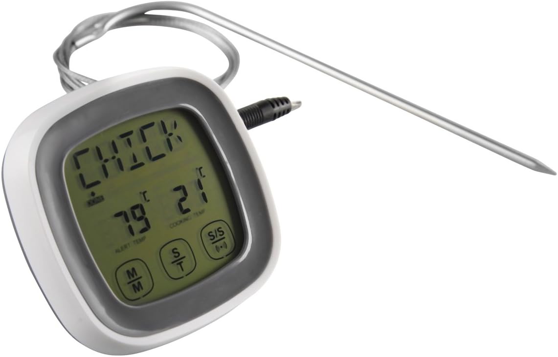 Perfect cook digital meat thermometer probe & timer, suitable for leaving probe in meat during cooking for roasting perfection every time! (Touchscreen)