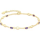 RIVIKO Birthstone Bracelets for Women,925 Sterling Silver Gold Plated Dainty Women Charm Link Bracelet,Adjustable Anniversary Jewelry Chrismas Birthday Mothers day Gifts for Mom Her Wife Friend Lady