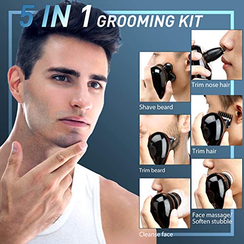 Electric Shaver for Men & Grooming Kit, GOOLEEN 5 in 1 Electric Razor Cordless Waterproof Wet Dry Rotary Bald Head Shaver Nose Trimmer Hair Clippers Facial Cleansing Brush LED Display USB Rechargeable