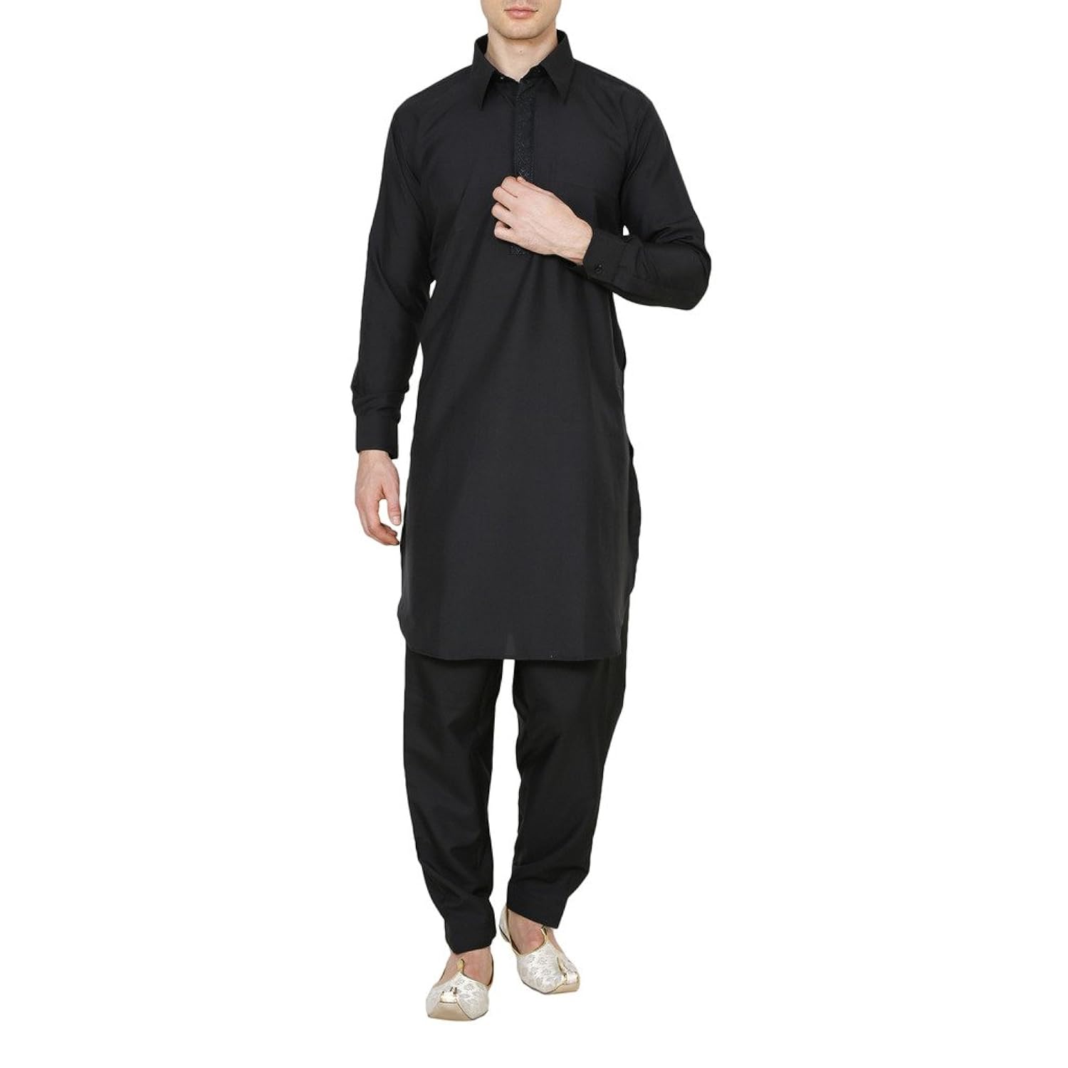 royal mens neck thread embroidered pathani suit