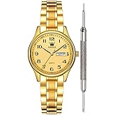 OLEVS Classic Watches for Women Analog Quartz Watch Stainless Steel Rugged Waterproof Watches Roman Numeral Unique Calendar Date Business Wrist Watch