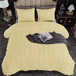 3Pcs Pinch Pleated Comforter Set - Ivory Solid