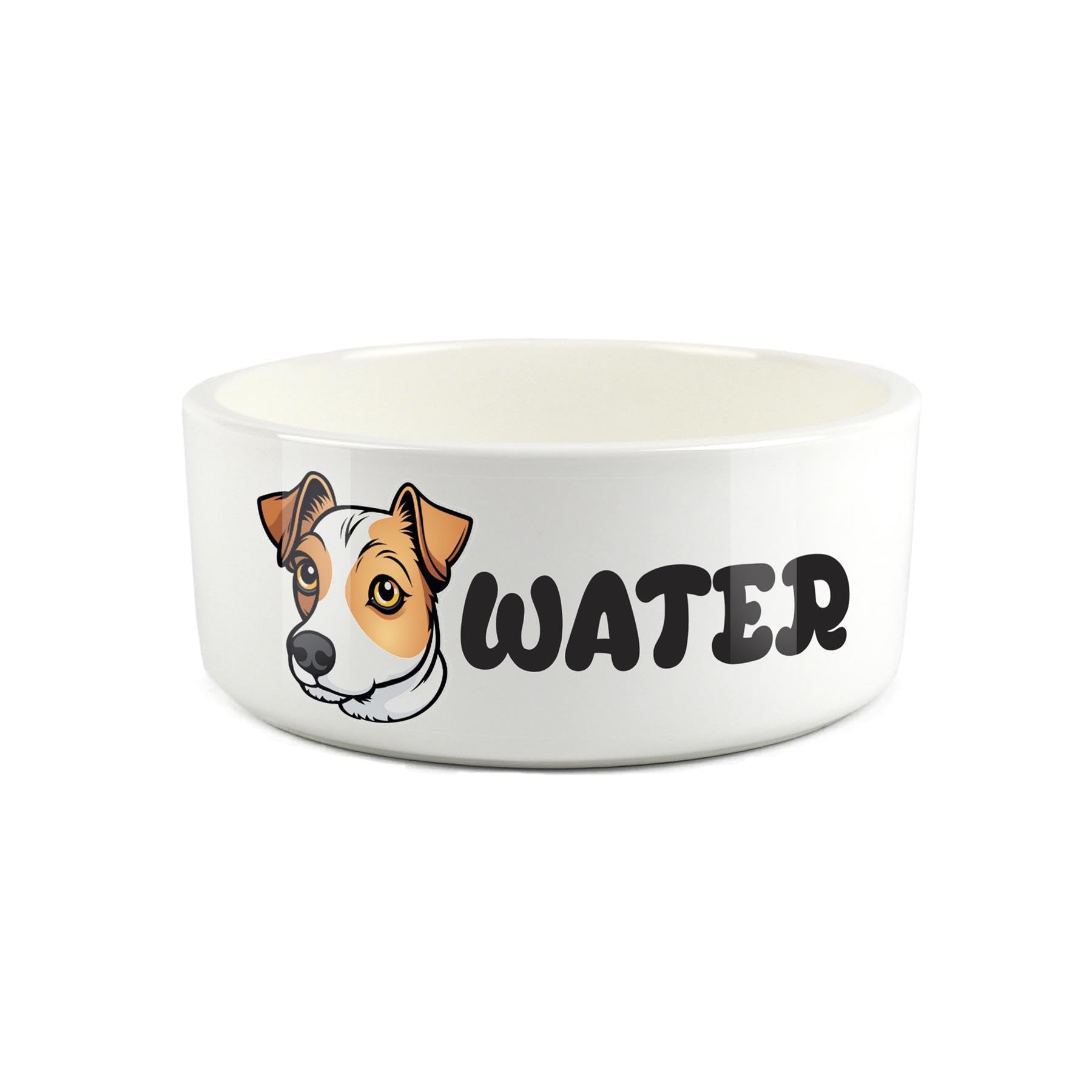 Jack Russell Pet Bowl - Cartoon Terrier Dog Portrait Large Ceramic Water Bowl - Novelty White Water Dish For Dogs