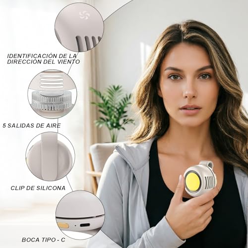 Mini Ventilador Compacto con Clip, ventilador de cintura portátil, Mini ventilador portatil silencioso, Mini 3-Speed Ventilador Recargable, ventilador turbo sin aspas para Hogar, Oficina (Blanco roto)