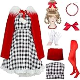 stepsin Christams Cyndi Red Costume Adult Women Plaid Dress Cape Wig Halloween Christams Cosplay Costume Accessories