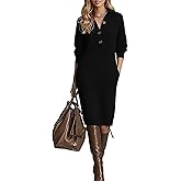 ZPLMIDE Women's Winter Oversized Knit Dress, Long Sleeve Button Down Sweater Dress, Turtleneck Lapel Collar Sweater Dresses