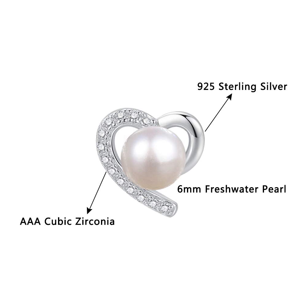 Damen Herz Zirkonia Ohrringe 6mm Süßwasser Taste weiß Perlenohrringe 925 Silber Ohrstecker mit Geschenkbox