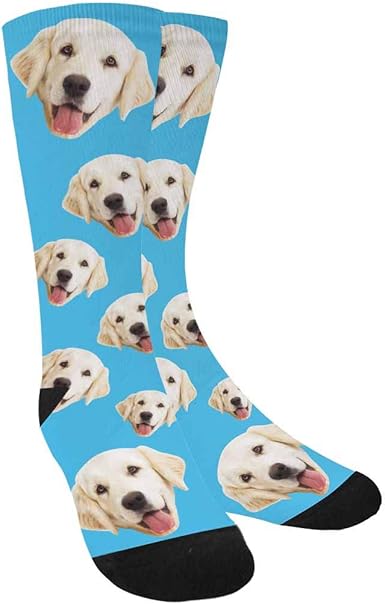 Amazon Com Personalized Face Socks Change Dog Face Size Pup Crew Socks Custom Photo Unisex Blue Clothing