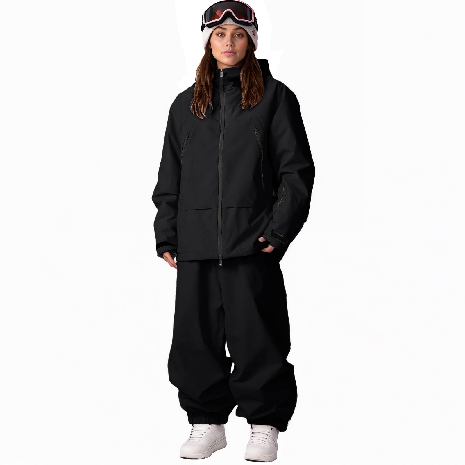 Photo 1 of Oymyakon Womens Ski Suit Waterproof Snow Suits Snowboard Jacket and Pants Set Baggy Winter Insulated Snowsuit Coats Black XL