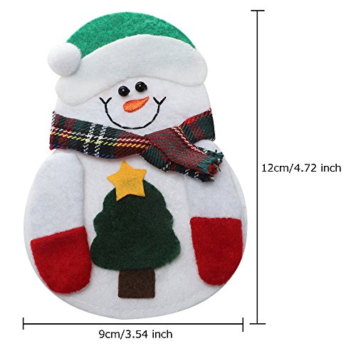 WOVTE 8Pcs Christmas Decorations Snowman Silver Flatware Holder Pockets