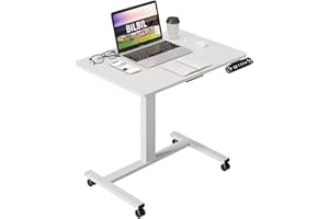 bilbil Electric Standing Desks with Lockable Wheels, 32 * 24 inch Height Adjustable Sit to Stand Desk, Overbed Laptop Table Desk, Mobile Rolling Desk, Portable Work Table for Home & Office, White