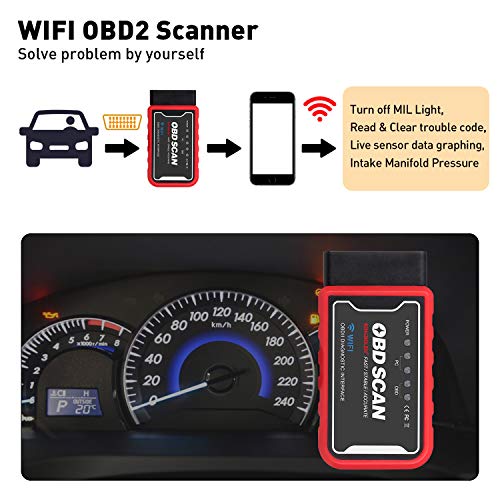 KINGBOLEN WiFi OBD2 Scanner OBD2 Car Code Reader Check Engine Light Diagnostic Tool for iOS Android & Windows Device, Supports All OBDII protocols