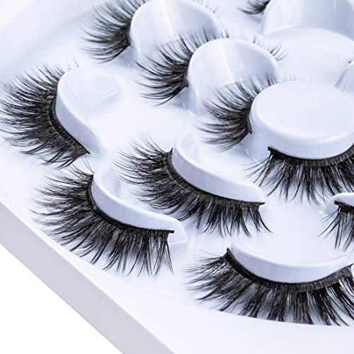 Faux Mink lashes 7 Pairs Fluffy Thick False Eyelash Handmade Long Dramatic 5D Fake Lashes Reusable Soft Eye Lashes 1 Pack with Applicators by EMEDA
