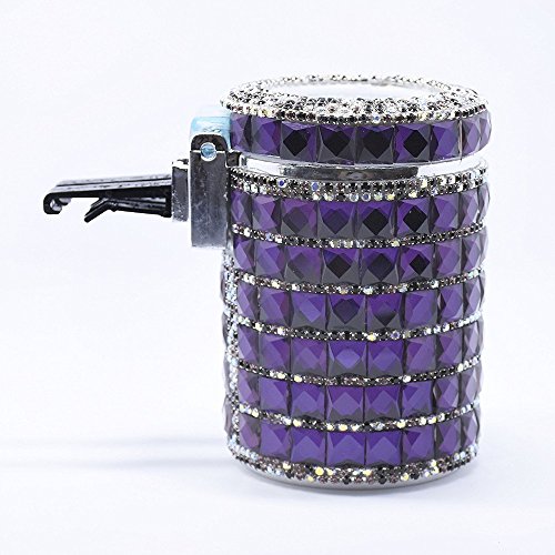 Follicomfy Bling Travel Crystal Diamond Auto Car Cigarette Ashtray Ash with Blue LED Light Smokeless Stand Cylinder Cup Holder,Purple