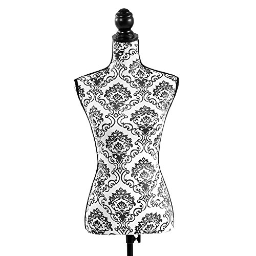 Female Mannequin Torso Dress Form with Black Adjustable Tripod Stand Dress Jewelry Display Baroco Style,Black Flower