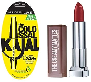 Maybelline New York Colossal Kajal, Black, 0.35g and Maybelline New York Color Sensational Creamy Matte Lipstick, 691 Rich Ruby, 3.9g