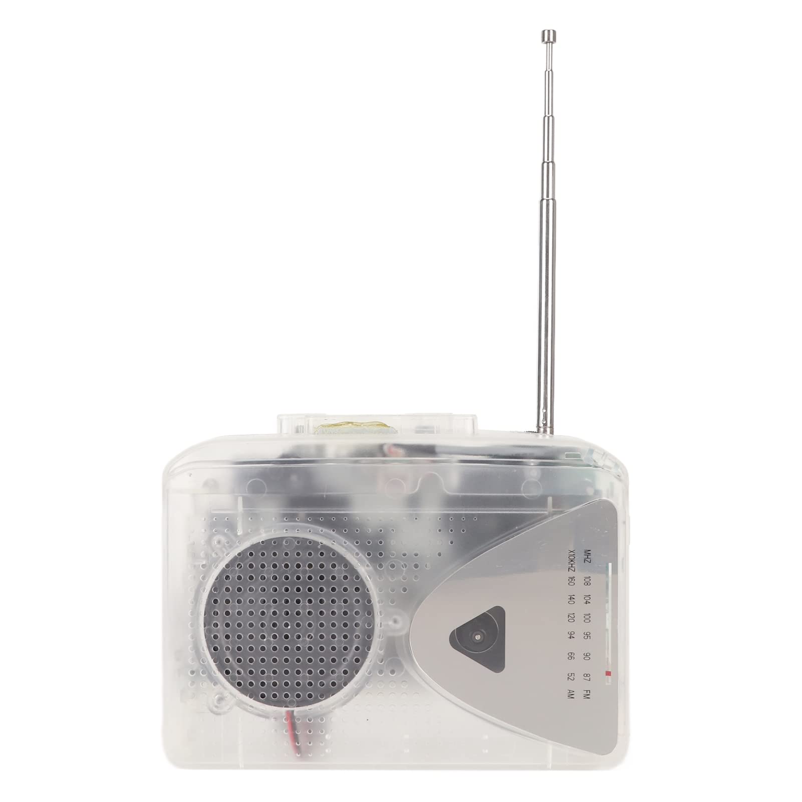 Portable Cassette Player, Walkman FM AM Radio Stereo Tape to MP3 Converter Audio Music Player, with 3.5mm Jack and Speaker (Transparent)