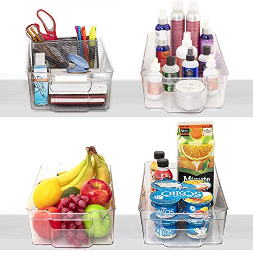 JinaMart X-Large Fridge & Refrigrator Organizer Storage Bins | Freezer, Office, Bathroom, Pantry Organizer Bin | BPA Free Clear Stackable Plastic Storage Bins Rack with Handles | 4 Packs - Thumbnail 3