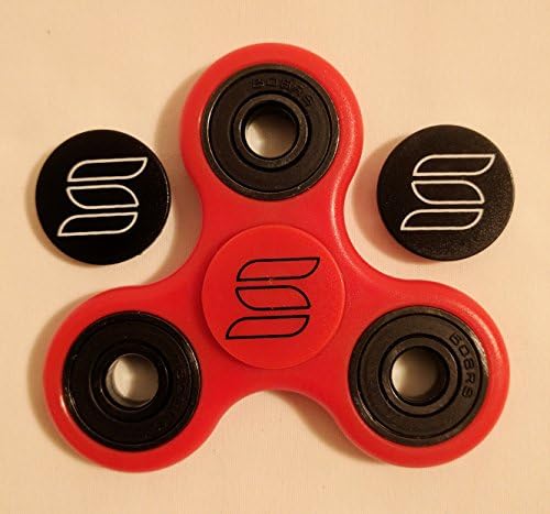 Top-Quality Fidget Tri-Spinner Toy with Extra Included Finger Pads and Hybrid Ceramic Bearings (Red with Extra Black Finger Pads)