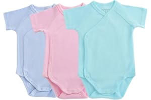 Blueleyu Unisex-Baby Short Sleeves Kimono Onsies Cotton Baby Side-snap Bodysuit Pack of Cardigan Onsies for Infants