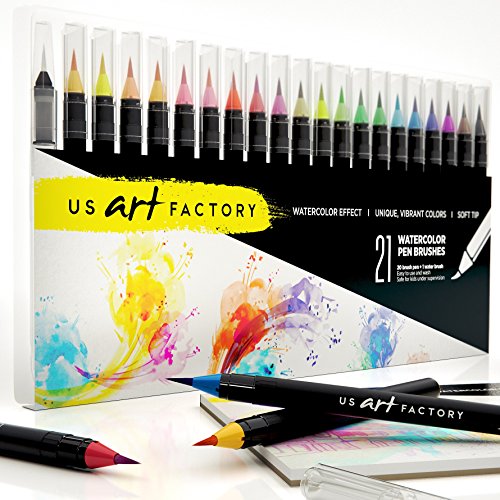 4-IN-1 PREMIUM Watercolor Markers Set - 20 Brush Pens with Soft, Flexible Tip | Watercolor Paper Pad | Fillable Water Brush |E-book|Vibrant Color Brushes for Painting & Lettering by US Art Factory