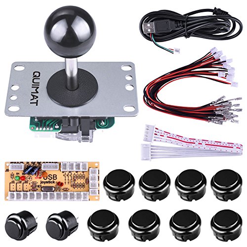 Quimat DIY Arcade Game Button and Joystick Controller Kit for Rapsberry Pi and Windows,5 Pin Joystick and 10 Push Buttons (Black)