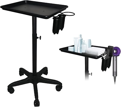 LEIBOU Beauty Aluminum Salon Tray Cart with 5 Casters Adjustable Height 72-116
