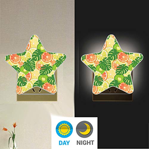 KUWT Plug in LED Night Light Kiwifruit Lemon Palm Leaves Night Light Lamp with Auto Senor Dusk to Dawn for Bedroom Bathroom Hallway Stairways