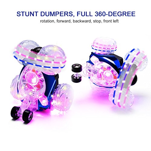 LESHP RC Rolling Stunt car,Invincible Tornado Twister Remote Control Truck,360 Degree Spinning and Flips with Color Flash & Music for Kids,blue
