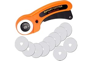 Rotary Cutter, Rotary Fabric Cutter with Safety Lock, Included Extra 10 Pack 45mm Blades, Rotary Cutter Tool for Fabric, Card