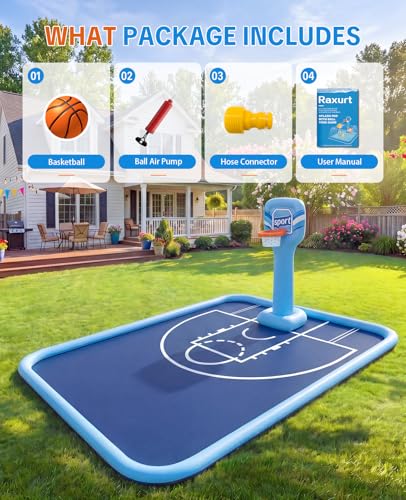 Splash Pad for Kids, 118"x138" Extra Large Sprinkler Splash Pad with Basketball Hoop & Ball, Non-Slip Outdoor Water Toys for Backyard Summer Fun