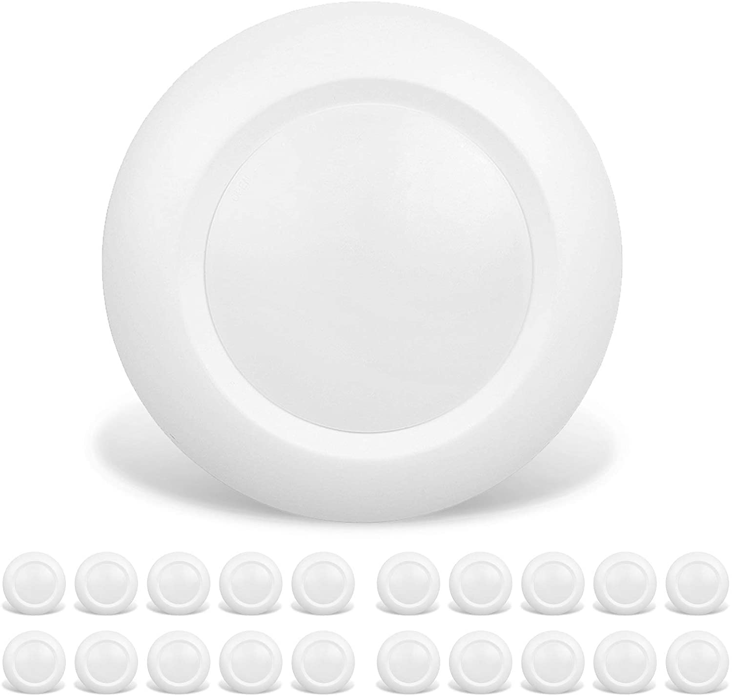 Photo 1 of JULLISON 20 Packs 4 Inch LED Low Profile Recessed & Surface Mount Disk Light, Round, 10W, >600 Lumens, 3000K Warm White, CRI80, DOB Design, Dimmable, ETL Listed, White
