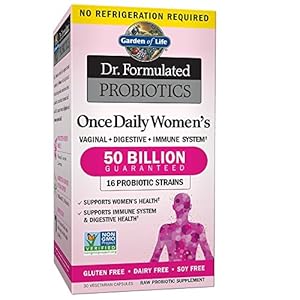 Garden of Life Dr. Formulated Once Daily Women’s Shelf Stable Probiotics  16 Strains, 50 Billion CFU Guaranteed Potency to Expiration, Gluten Dairy & Soy Free One a Day, Prebiotic Fiber, 30 Capsules