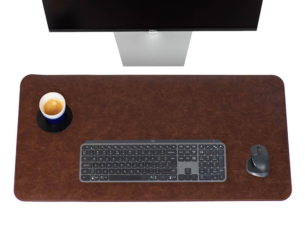 Brute Strength - Desk Mat - 40cm x 80cm - Cognac - Rounded Corners - PU Leather Desk Mat - Waterproof Writing Pad for Laptop Office and Home - Office Desk Mat