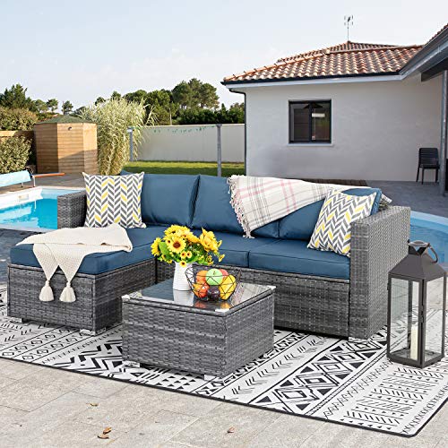 Walsunny 3 Piece Outdoor Furniture Sectional Sofa Patio Set with Upgrade Gray Rattan Wicker