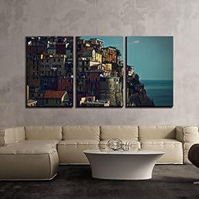 3 Piece Canvas Wall Art - Beautiful Scenery/Landscape of a Cinque Terre Village Along The Coast of Italy - Modern Home Art Stretched and Framed Ready to Hang - 16"x24"x3 Panels