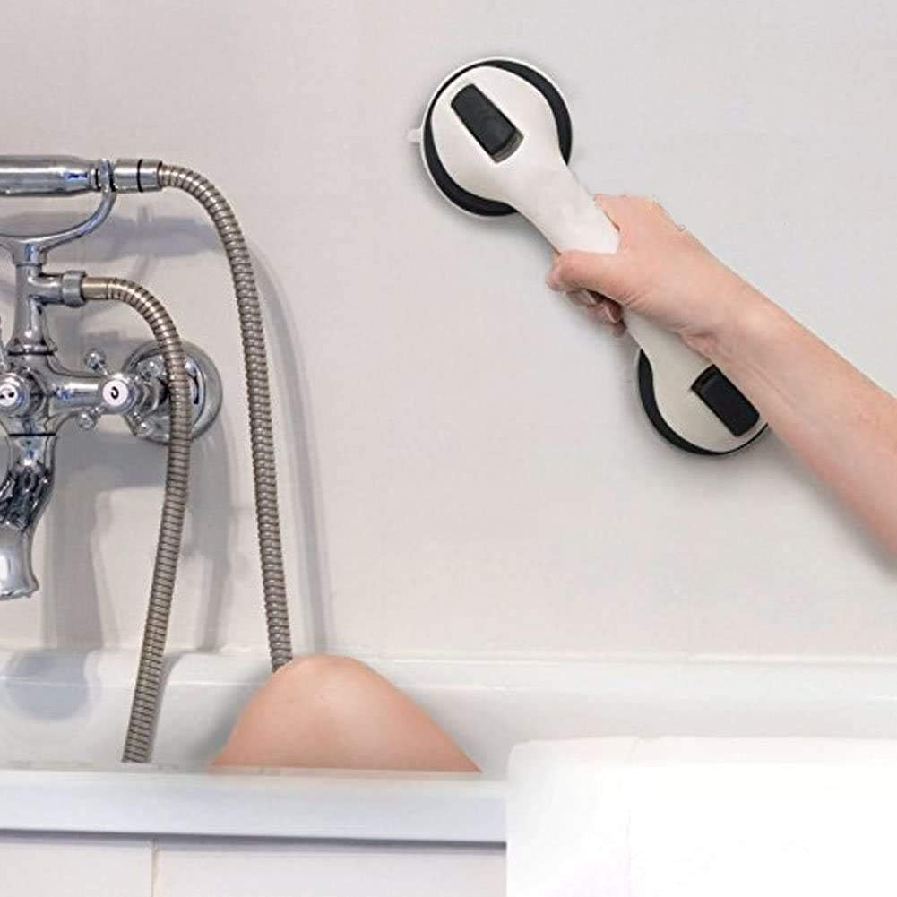 FChome 2 pcs Shower Wall Suction Cup Grab Bars with 4 pcs Self-Adhesive Hooks, Bathroom Balance Bar-12 Inch Shower Handle Bar Offers Safe Grip with Strong Hold Suction Cup for Safety Grip Grab,Black: Health & Personal Care