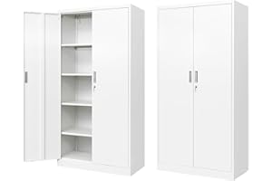 BESFUR Metal Storage Cabinet, 72" - White Garage Metal Cabinet, Adjustable Shelves and Locking Doors for Office, School, Garage