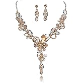 Zthread Rhinestone Crystal Bridal Necklace Floarl Art Deco Teardrop Collar Necklace Dangle Earrings Jewelry Set for Women